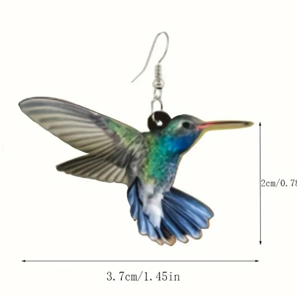 Hummingbird Drop Earrings Colorful Bird Dangle Earrings Lightweight Boho NEW - Picture 2 of 2